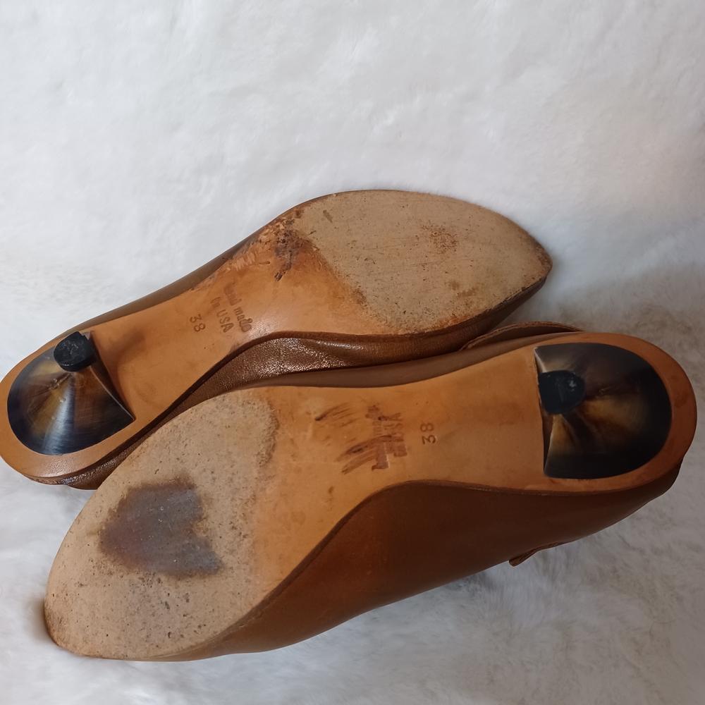 Women's Brown Leather Slingback Heels - Picture 3 of 3